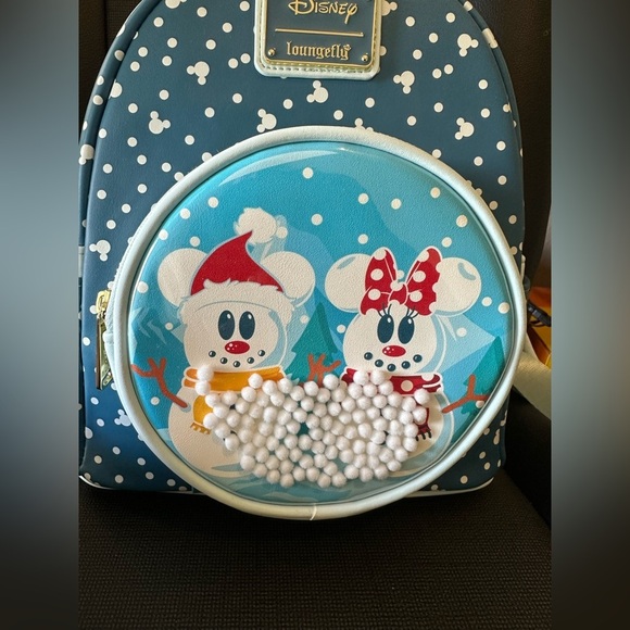 Disney Loungefly Snowman Mickey & Minnie Snow Glob Mini BackPack (Holiday) EUC - Picture 2 of 10